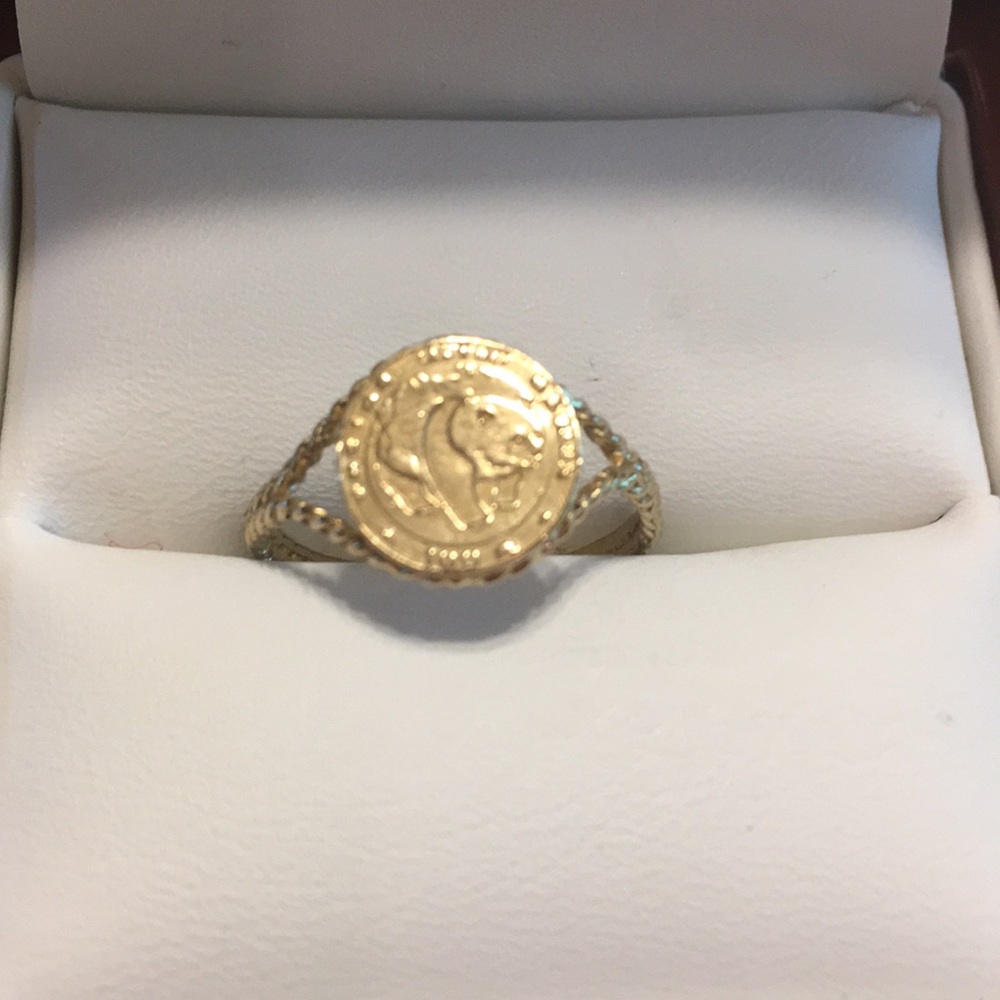 Vintage gold coin panda ring